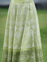 Thumbnail for Juniper Green Santoon Slub Festive Foil Print Straight Lehnga Choli Set For Women - Distacart
