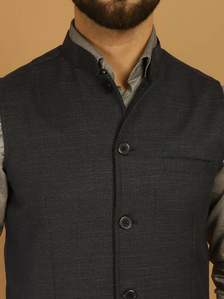 Even Apparels Nehru Jacket With Welt Pockets - Blue - Distacart