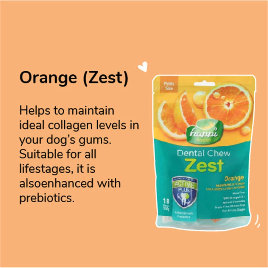 Happi Doggy Dental Chew Zest - Orange Petite - Distacart