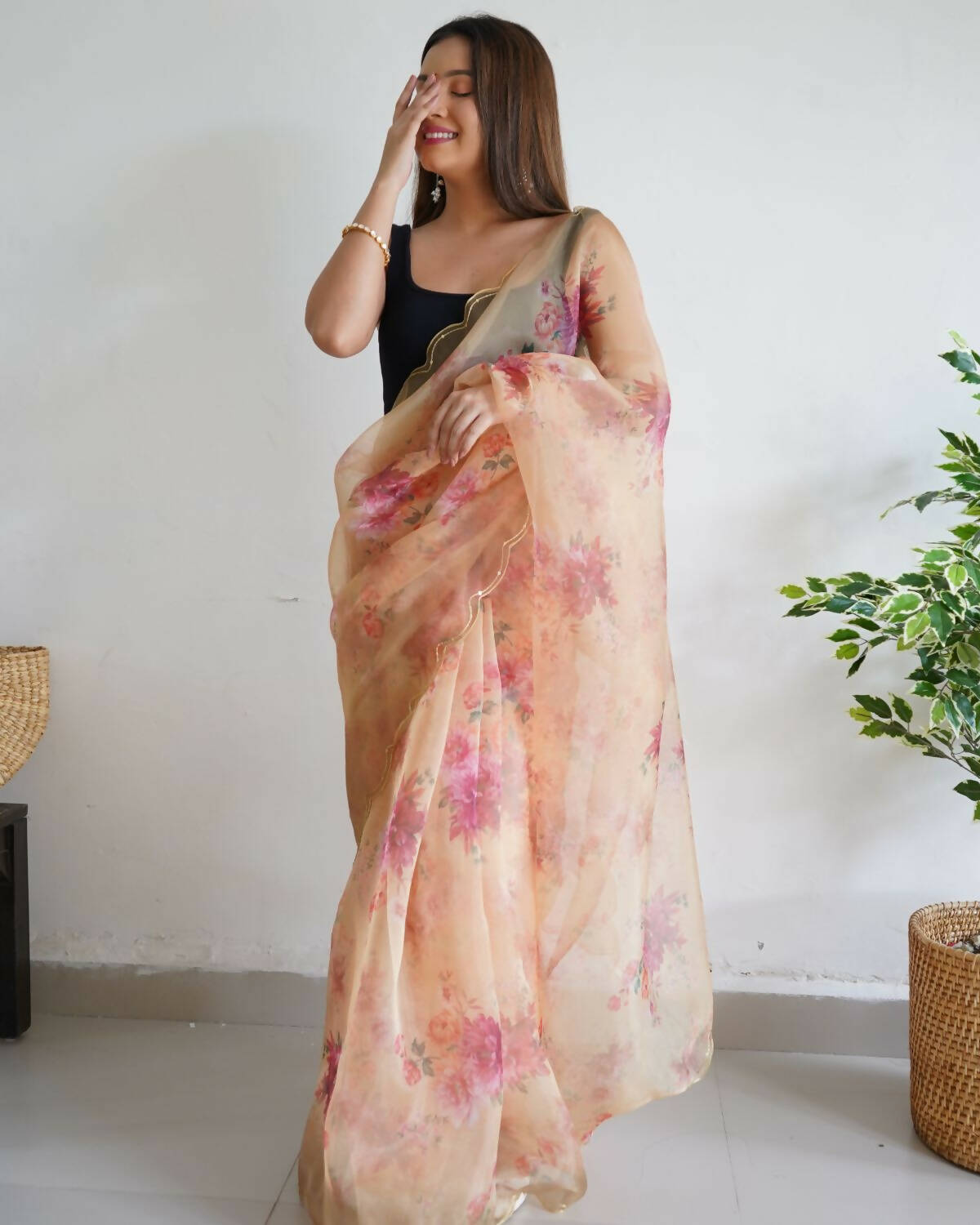 Vamsee Yellow Organza Saree - Distacart