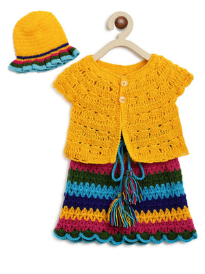 ChutPut Hand knitted Crochet HoneyBee Wool Dress - Yellow - Distacart