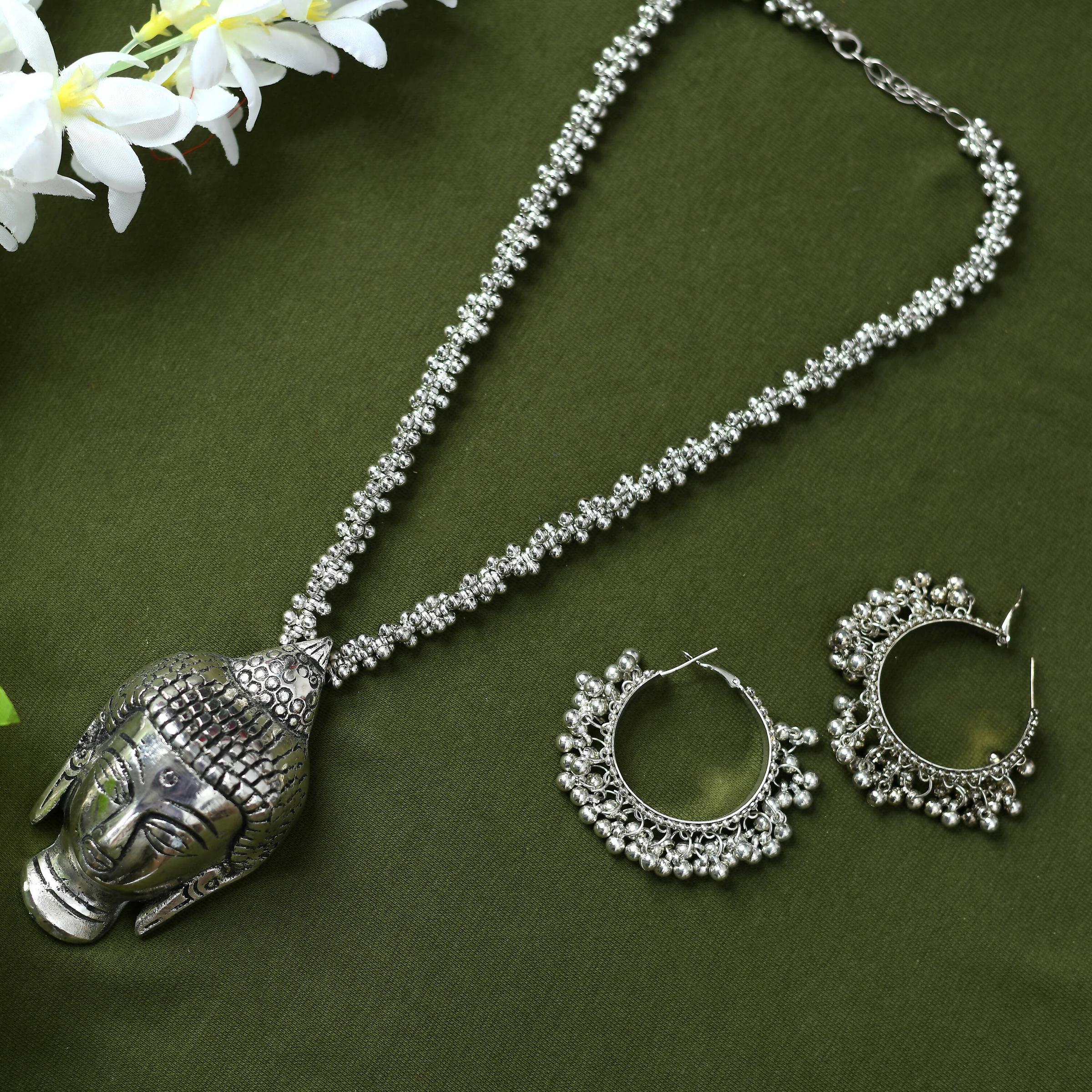Mominos Fashion Johar Kamal Silver-Plated Brass Finish Budha Long Neckalce For Women - Distacart