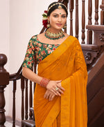 Thumbnail for Mustard Georgette Swaroski Work Saree With Unstitched Blouse Piece - Juhi - Distacart