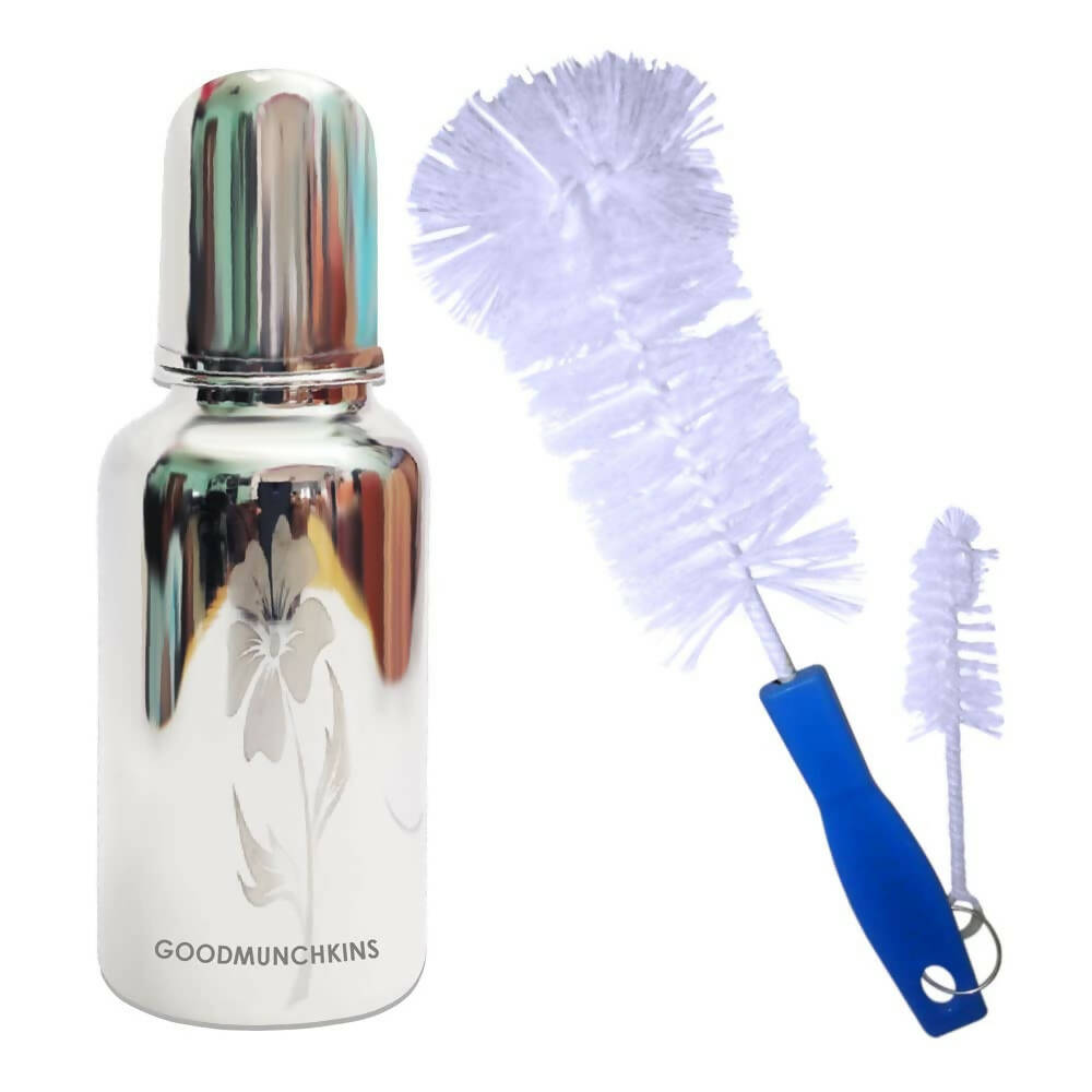 Goodmunchkins Stainless Steel Baby Feeding Bottle 304 Grade for Infants/Toddlers with Bottle Cleaning Brush-220ml - Distacart