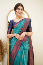 Thumbnail for DEIANA'S Beautiful Golden Jari with New Design Soft Lichi Silk Saree - Sky - Distacart