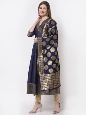 Myshka Blue Color Silk Solid Anarkali Gown With Dupatta