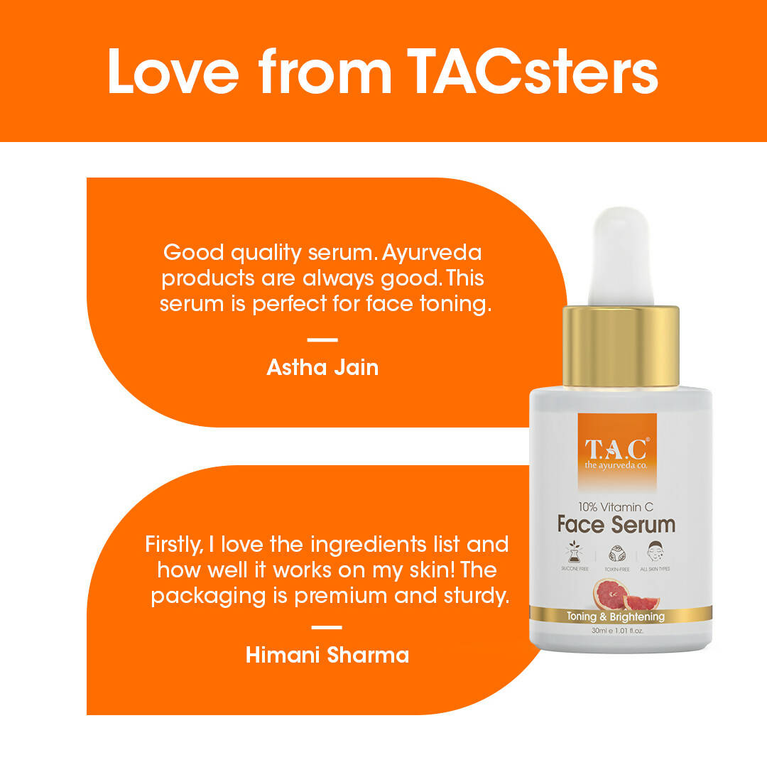 TAC - The Ayurveda Co. 10% Vitamin C Face Serum for Toning, Brightening & Glowing Skin For Women & Men - Distacart
