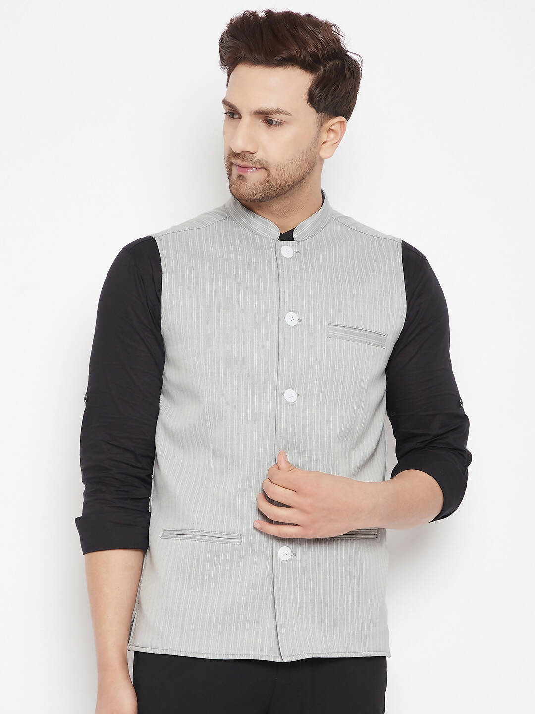 Even Apparels Grey Merino Men Woven Nehru Jacket BF681 - Distacart