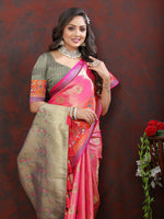 Thumbnail for Lorenvalley Fashion Pink Kanjivaram Silk Woven Design with Zari Weaving Saree - Distacart