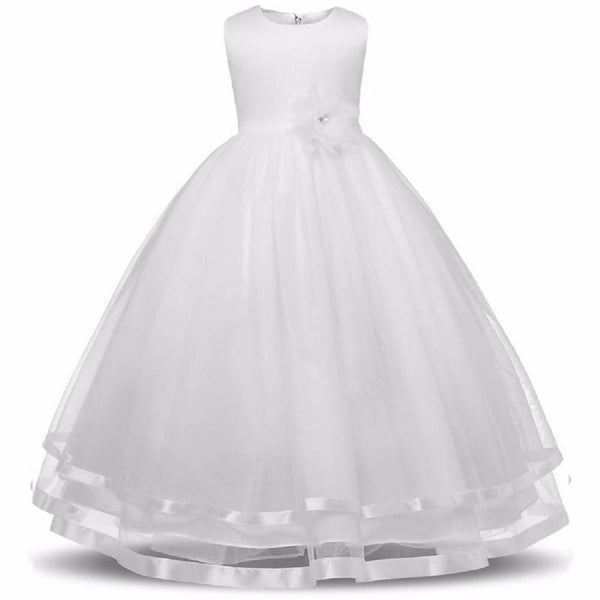 Asmaani Baby Girl's White Satin A-Line Maxi Full Length Dress (AS-DRESS_22064) - Distacart