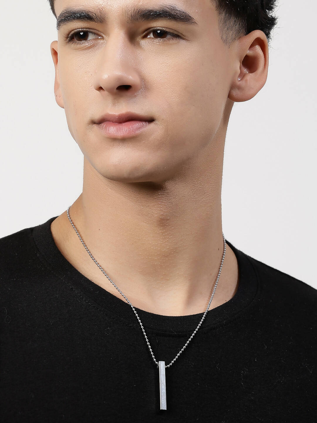 NVR Men's Silver Rhodium Plated Bar Pendant & Chain - Distacart