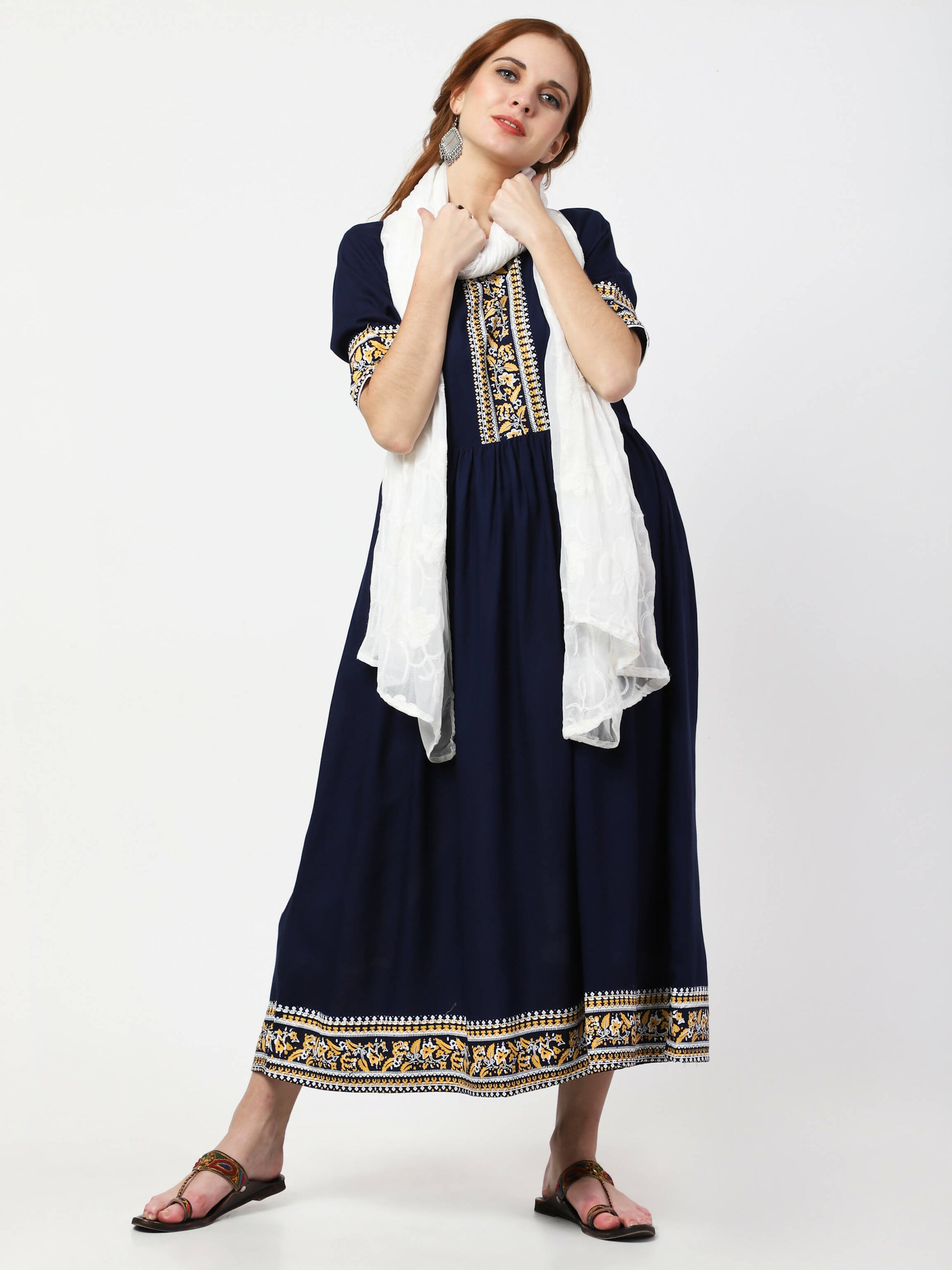 Cheera Embellished Party Wear Anarkali Dress - Navy Blue - Distacart