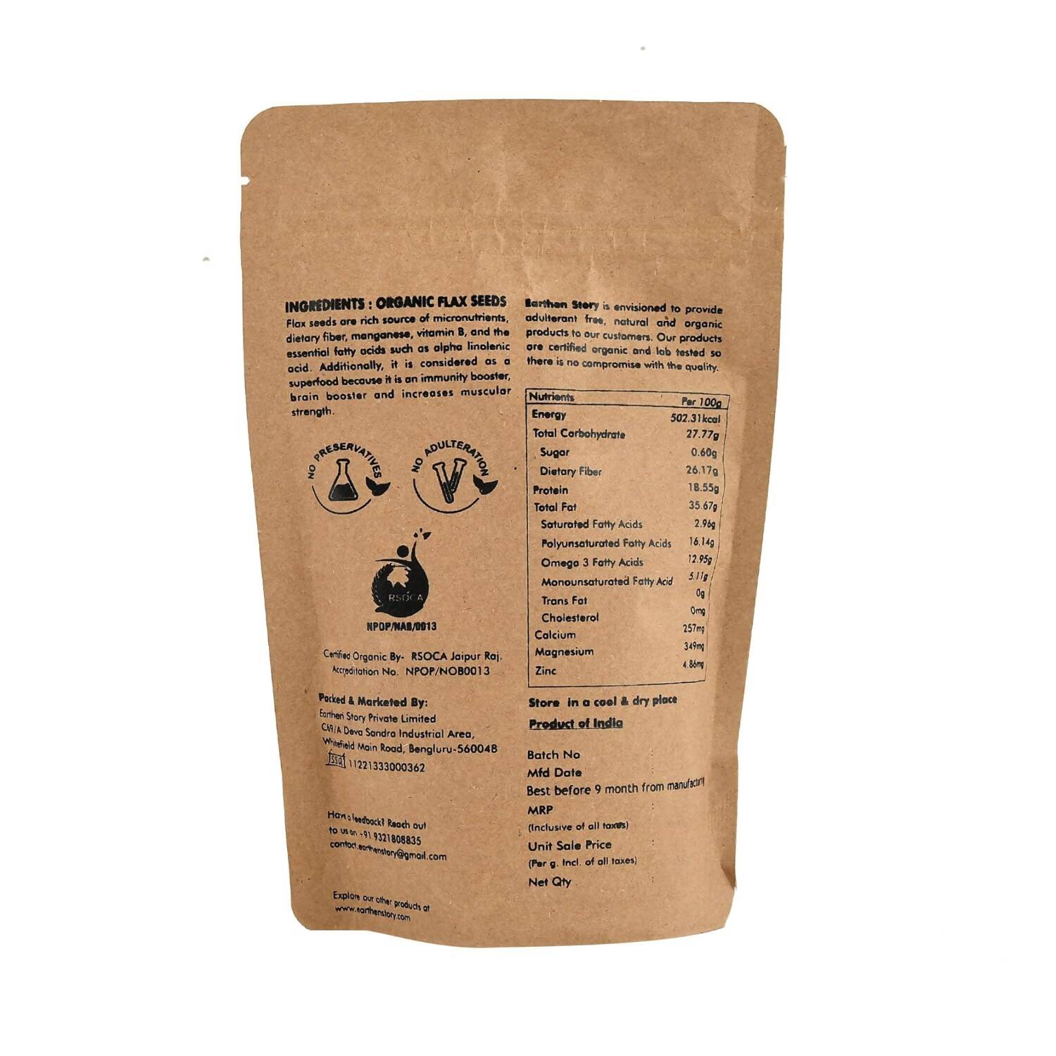 Earthen Story Certified Organic Flax Seeds - Distacart