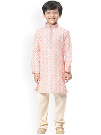 Thumbnail for Manyavar Boys Coral & White Ethnic Motifs Angrakha Kurta with Pyjamas - Distacart