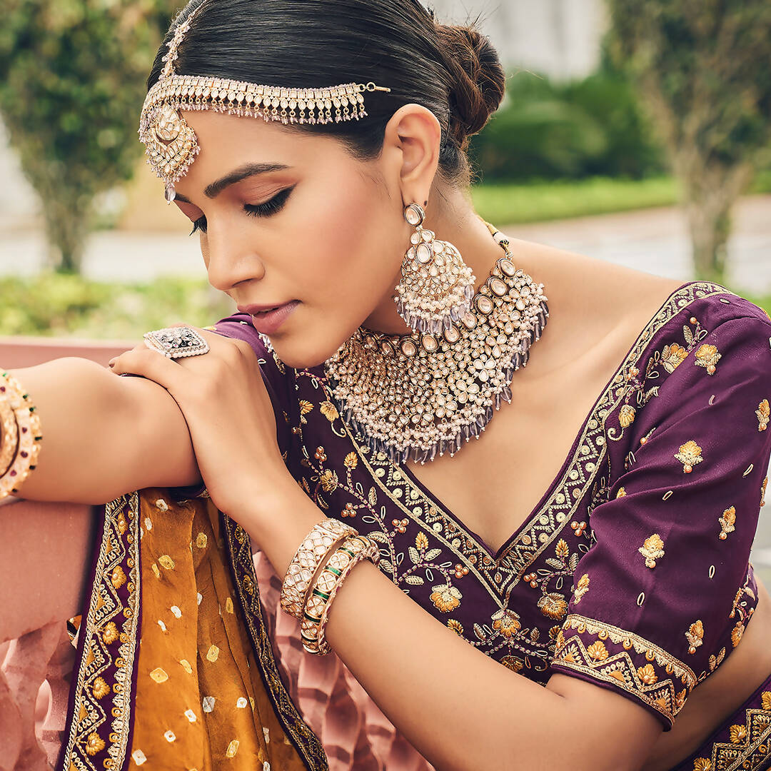 Purple Heavy Viscose Khatli, Embroidery & Mirror Work Unstitched Lehenga Choli - Sisha Keshav - Distacart