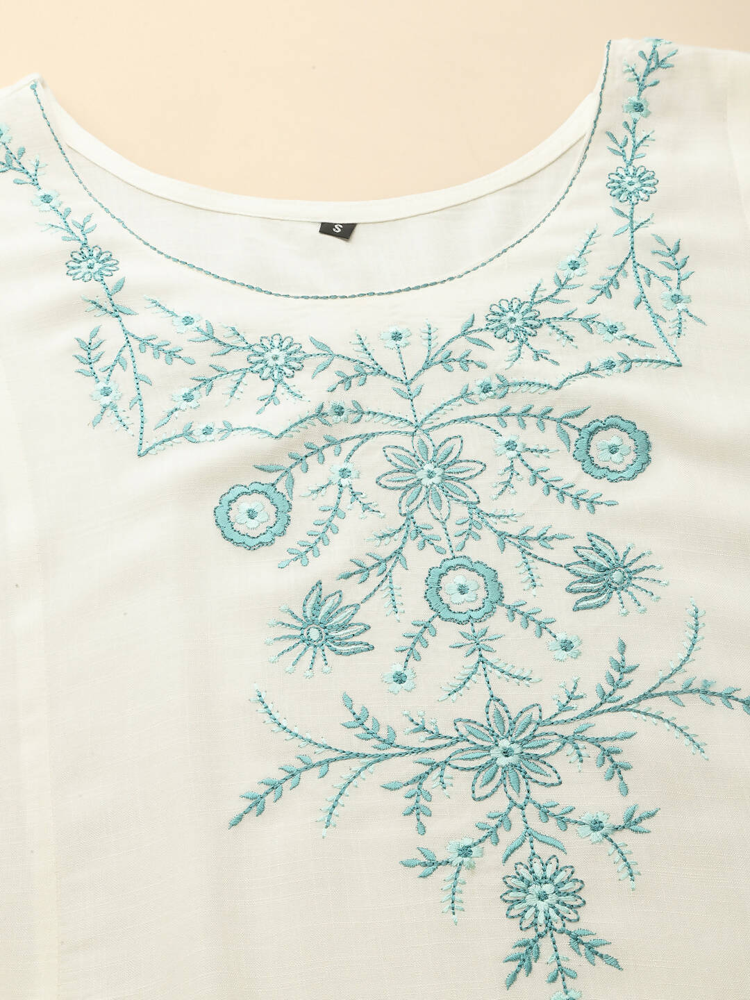 White Poly Rayon Floral Embroidered Top - Zeny - Distacart