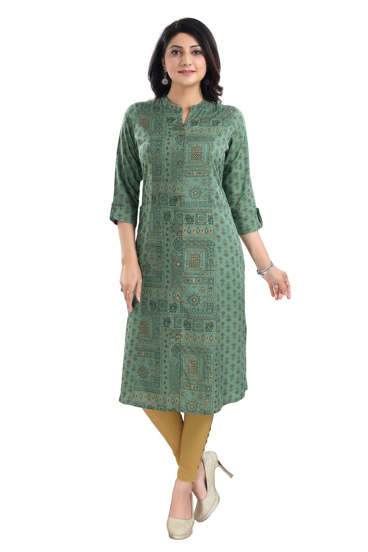 Snehal Creations Pleasing Pista Green Rayon Print Long Kurta For Women - Distacart