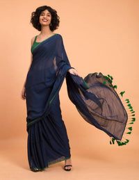 Thumbnail for Suta Blue Green Solid Cotton Blend Saree - Distacart