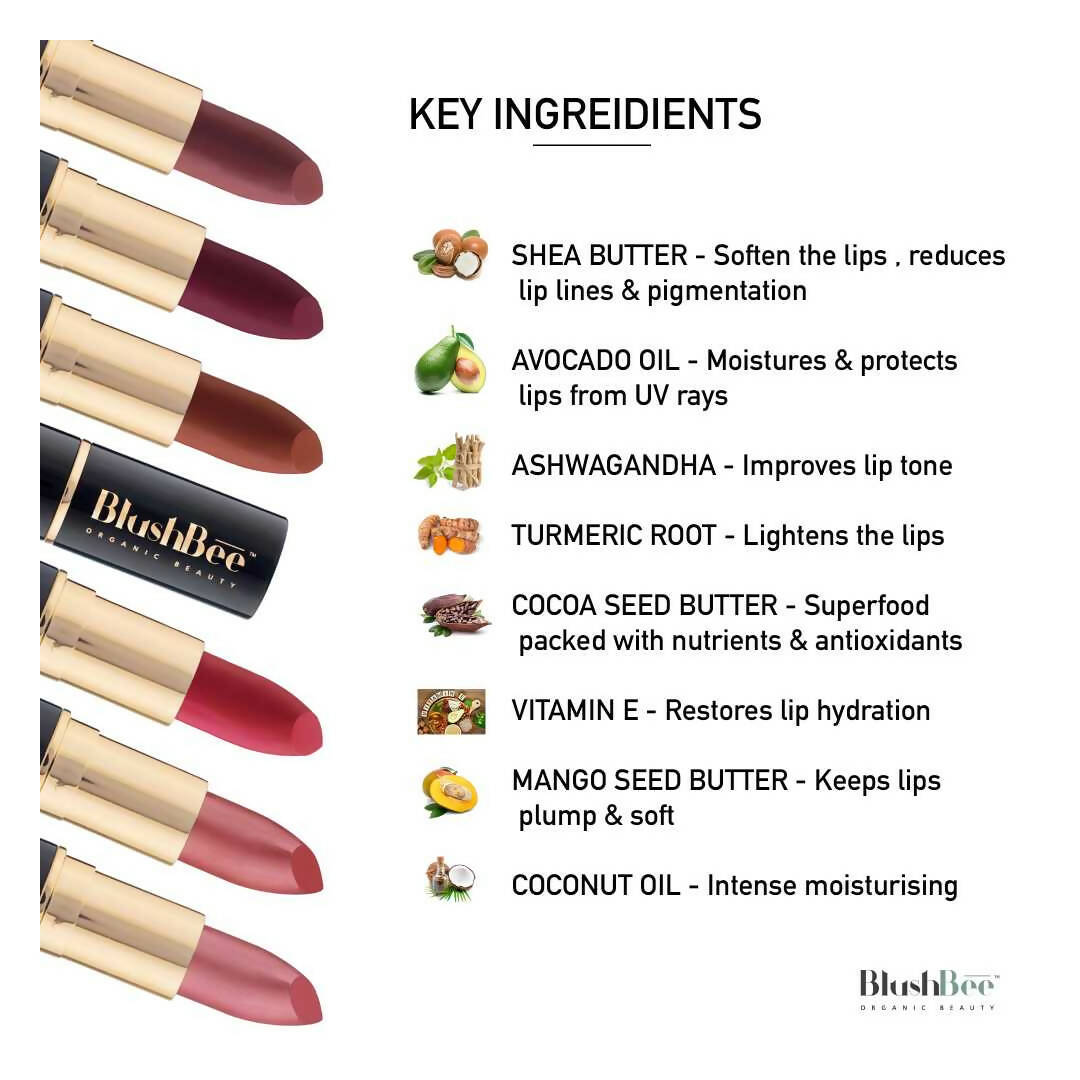 BlushBee Organic Beauty Lip Nourishing Vegan Lipstick - Wine Waltz - Distacart