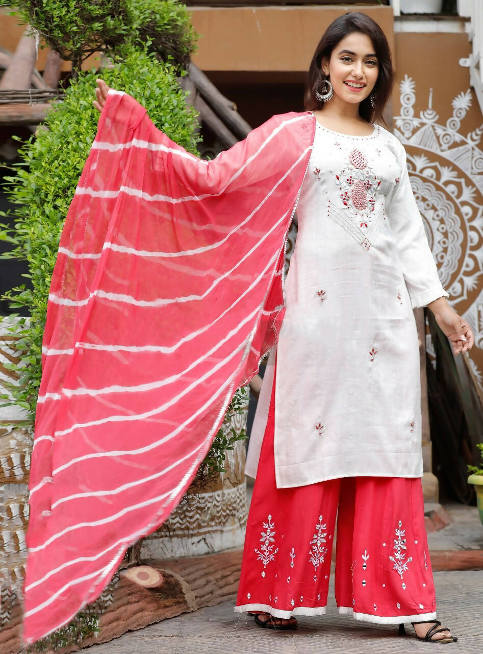 Vamika Embroidery Rayon White Party Wear/Casual Wear Women Kurta Set/Suit - Distacart
