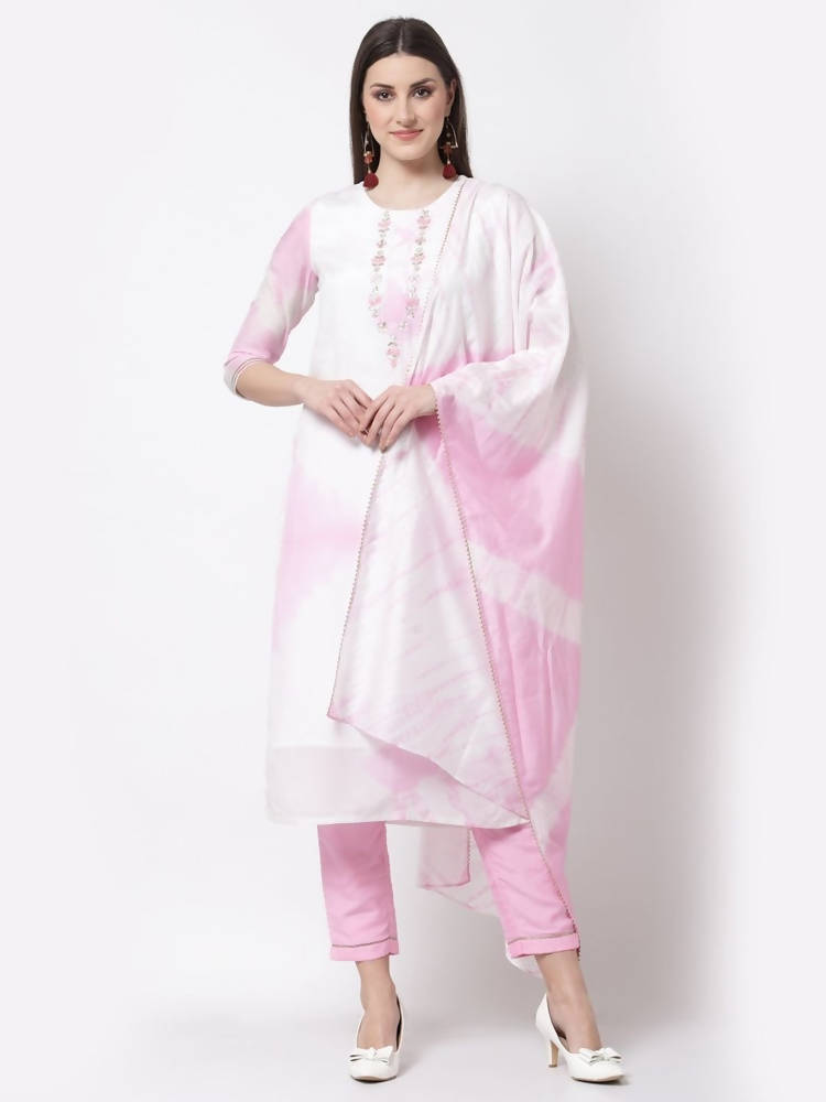 Myshka Pink Color Silk blend Embroidered Kurta With Pant Dupatta Set