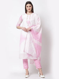 Thumbnail for Myshka Pink Color Silk blend Embroidered Kurta With Pant Dupatta Set