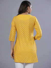 Thumbnail for Juniper Women Yellow Muslin Printed High-Low Straight Tunic With Embroidered Yoke - Distacart