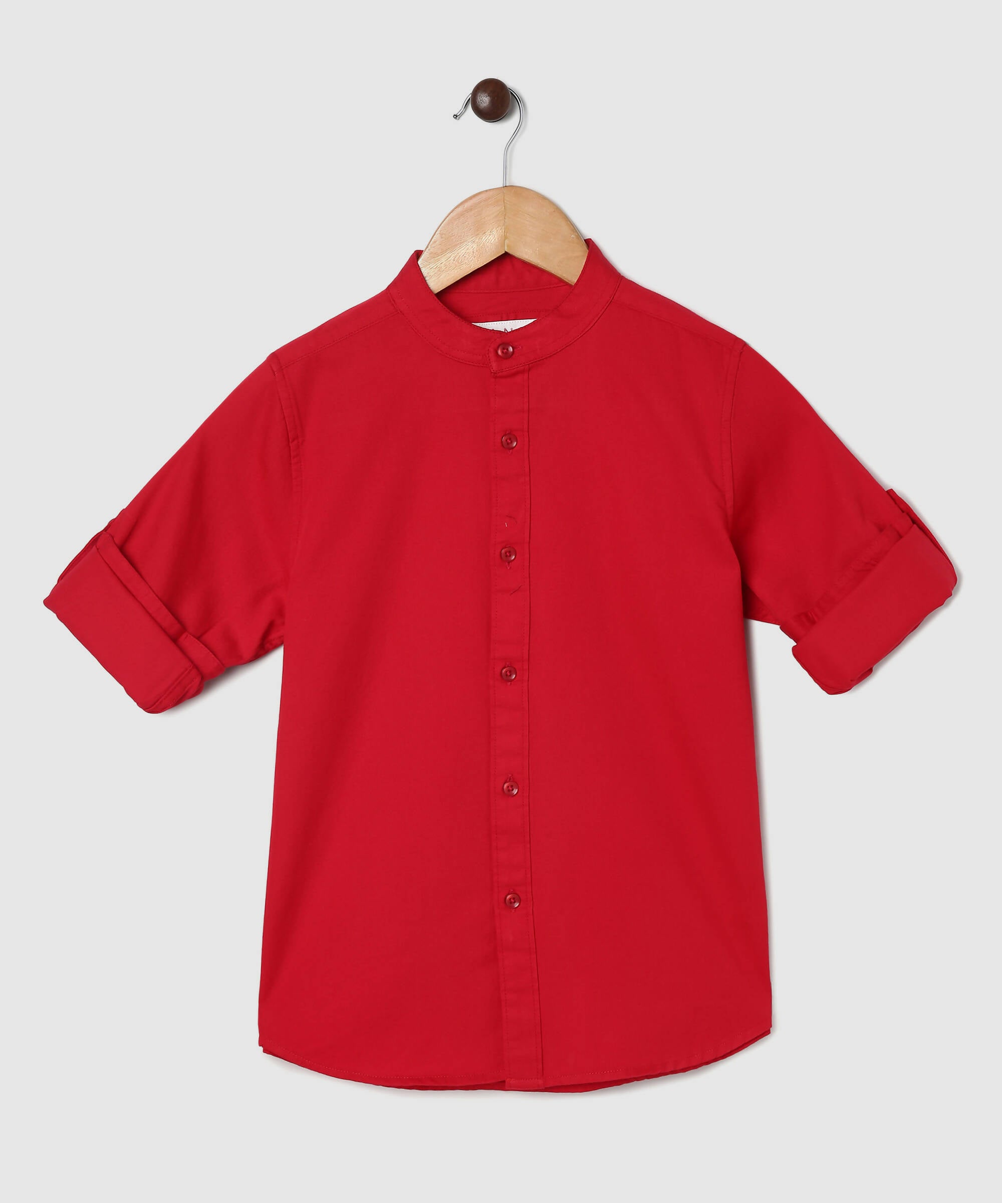 Manet Boys Mandarin Collar Full Sleeves Melange Shirt - Red - Distacart