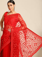 Thumbnail for Red Woven Design Net Saree with Blouse Piece - Kalamkari - Distacart