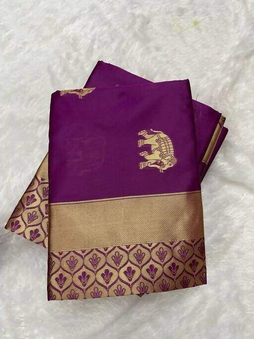 DEIANA'S Beautiful Golden Jari with New Design Soft Lichi Silk Saree - Purple - Distacart