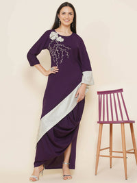 Thumbnail for Women Republic Purple Assmetrical Kurta With Cowl Dhoti - Distacart