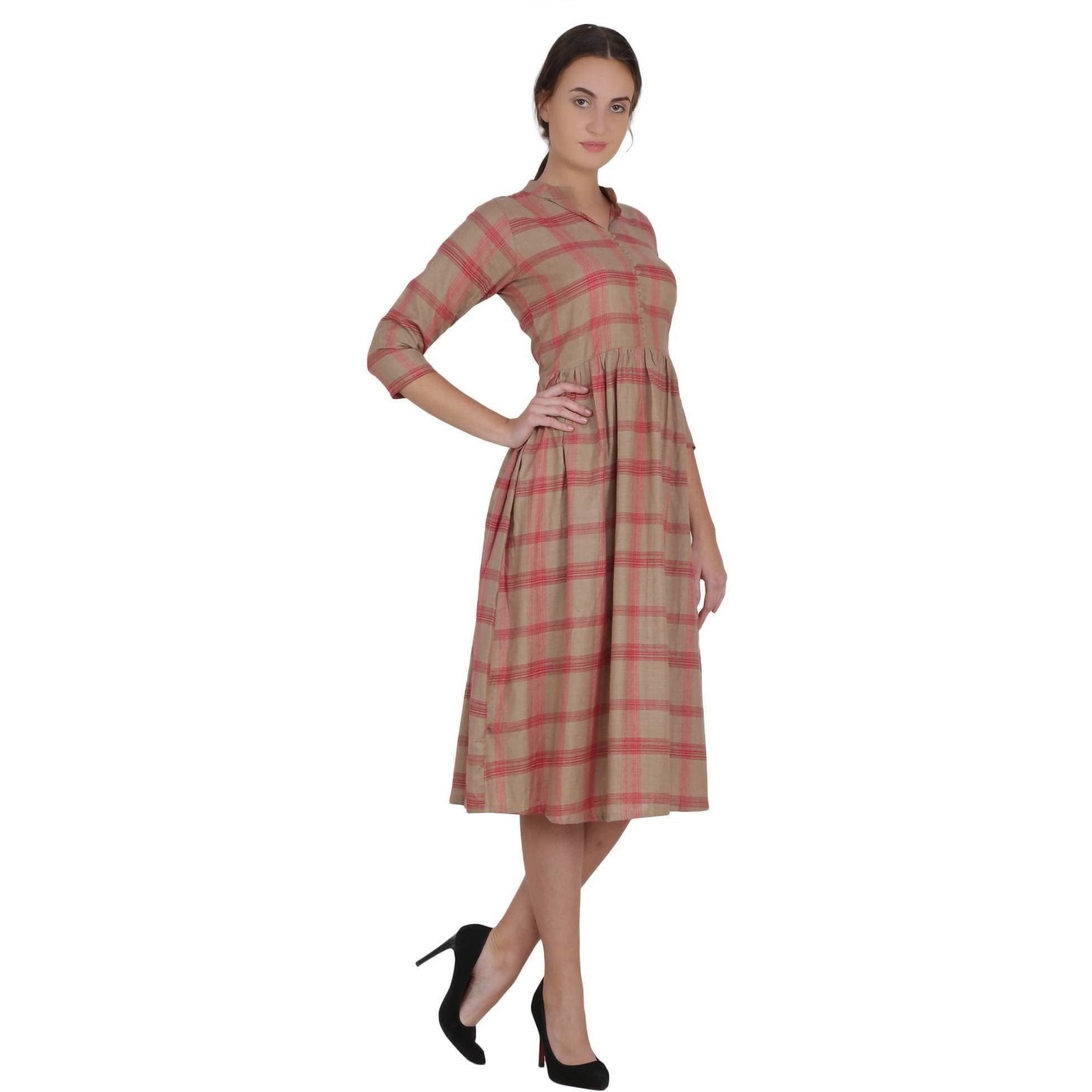 Kanoor Women's Red rayon frock style kurti