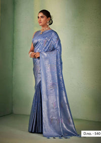 Thumbnail for Charming Designer Greyish Blue Color Kanjivaram Silk Saree With Weaving Work - Yomika Fashions - Distacart