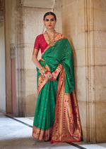 Thumbnail for Jewel Green Soft V.P. Silk Magnum Finish, Weaving, Golden Zari Paithani Silk Saree - Rath Kadampalli - Distacart