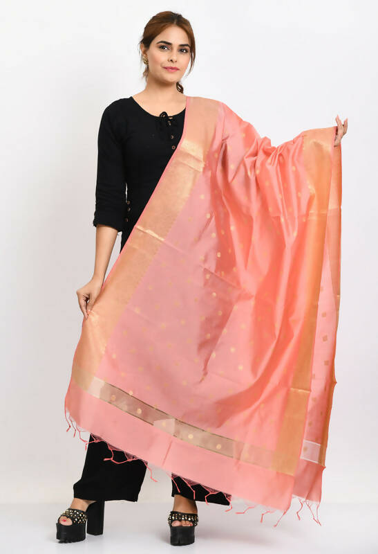 Mominos Fashion Moeza Women's Banarsi Silk Woven Design Baby Pink Dupatta - Distacart