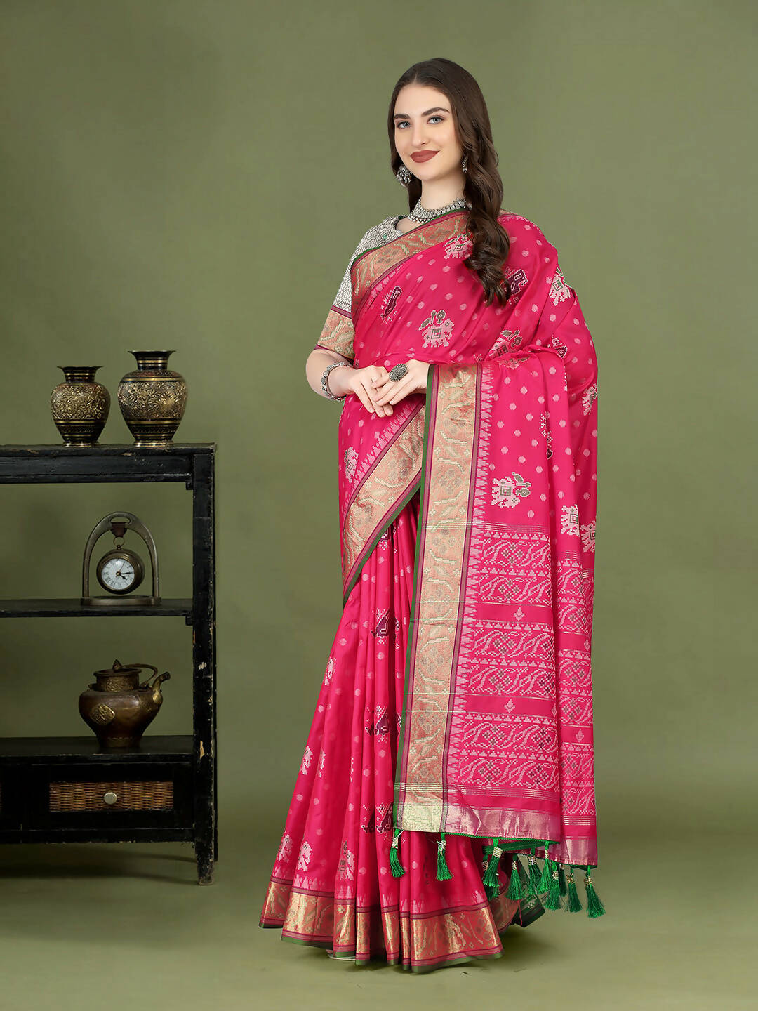 Lorenvalley Fashion Pink Patola Silk Woven Design Zari Meenakari Weaving Saree - Distacart