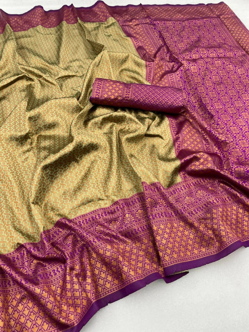 DEIANA'S Beautiful Golden Jari with New Design Soft Lichi Silk Saree - Pista - Distacart