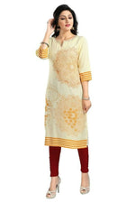 Thumbnail for Snehal Creations Yellow Rayon Textured Print Long Kurta For Women - Distacart