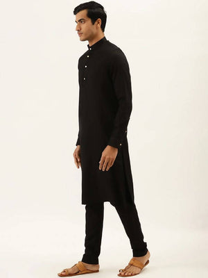 Manyavar Men Black Solid Kurta with Pyjamas - Distacart