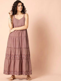 Thumbnail for Indya Rose Pink Embroidered Tiered Maxi Dress - Distacart