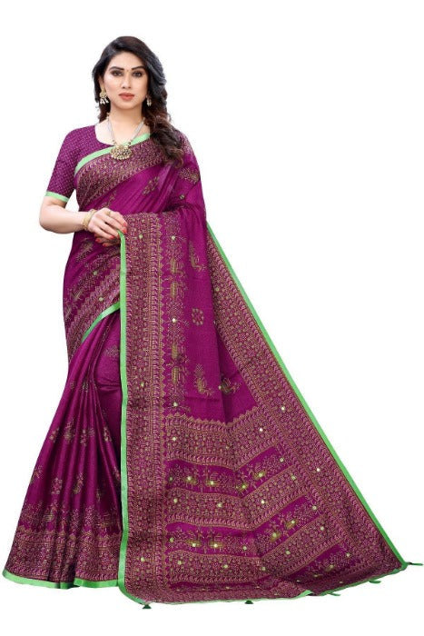Vamika Purple Mirror Work With Jhalar Khadi Silk Saree (AASHI PURPLE)