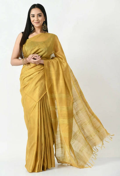 Mominos Fashion Moeza Golden Bhagalpuri Handloom 8 Line Ghichha Silk Saree with unstitched Blouse piece - Distacart