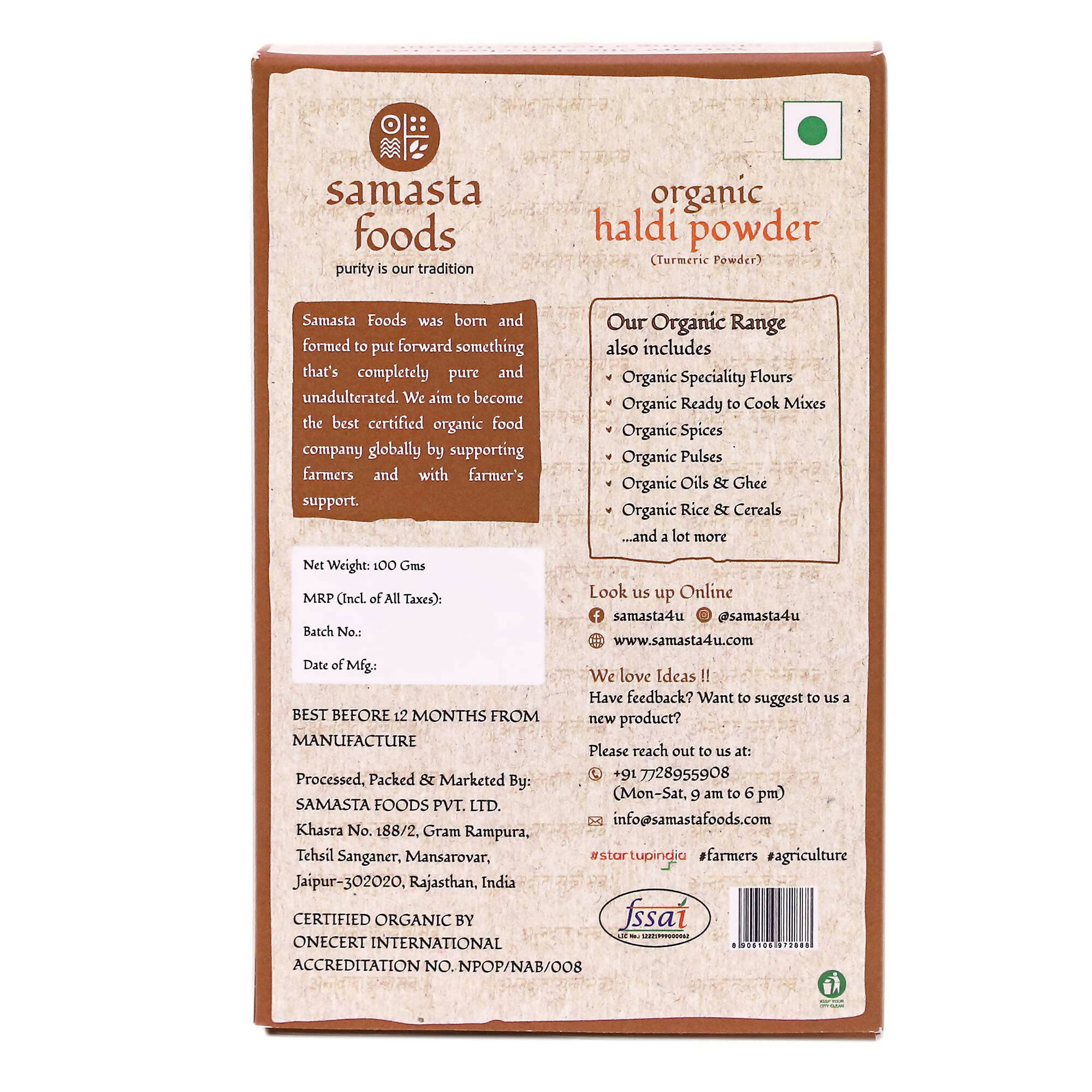 Samasta Foods Organic Haldi Powder (Turmeric Powder) - Distacart