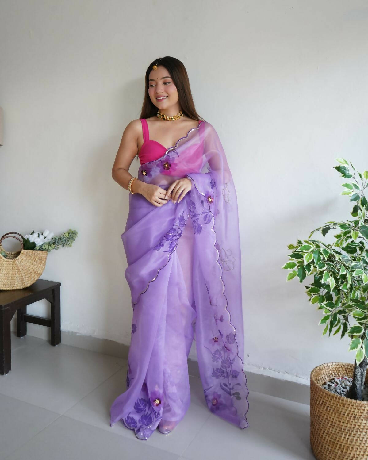 Vamsee Purple Organza Saree - Distacart
