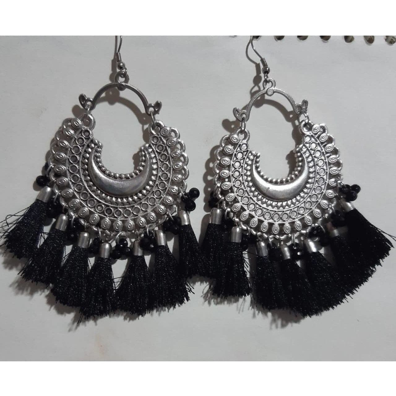 Muskan Fancy Glass Pearl stone Black Thread Earrings