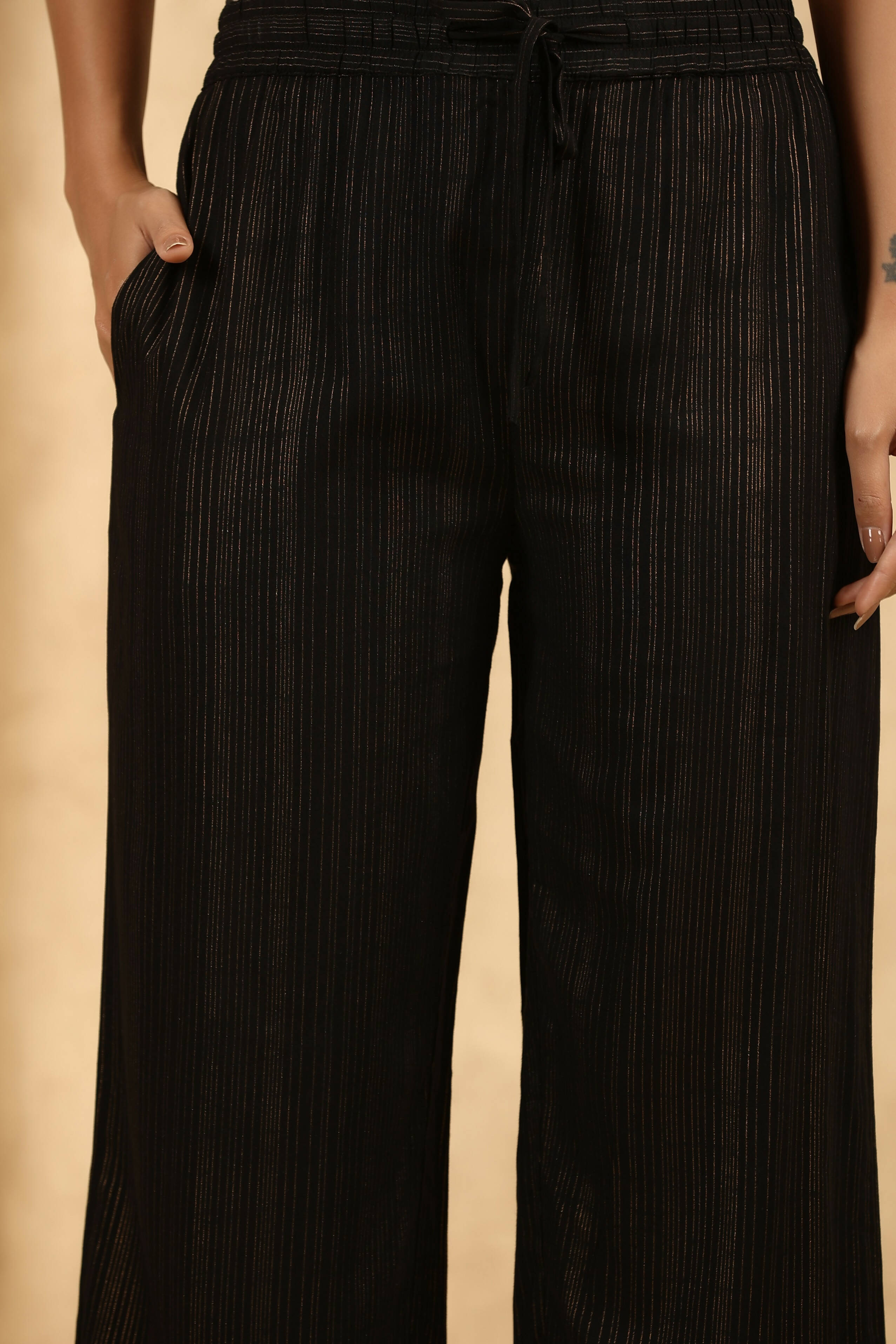 Juniper Women's Black Rayon Gold Printed Wide Leg Palazzo - Distacart