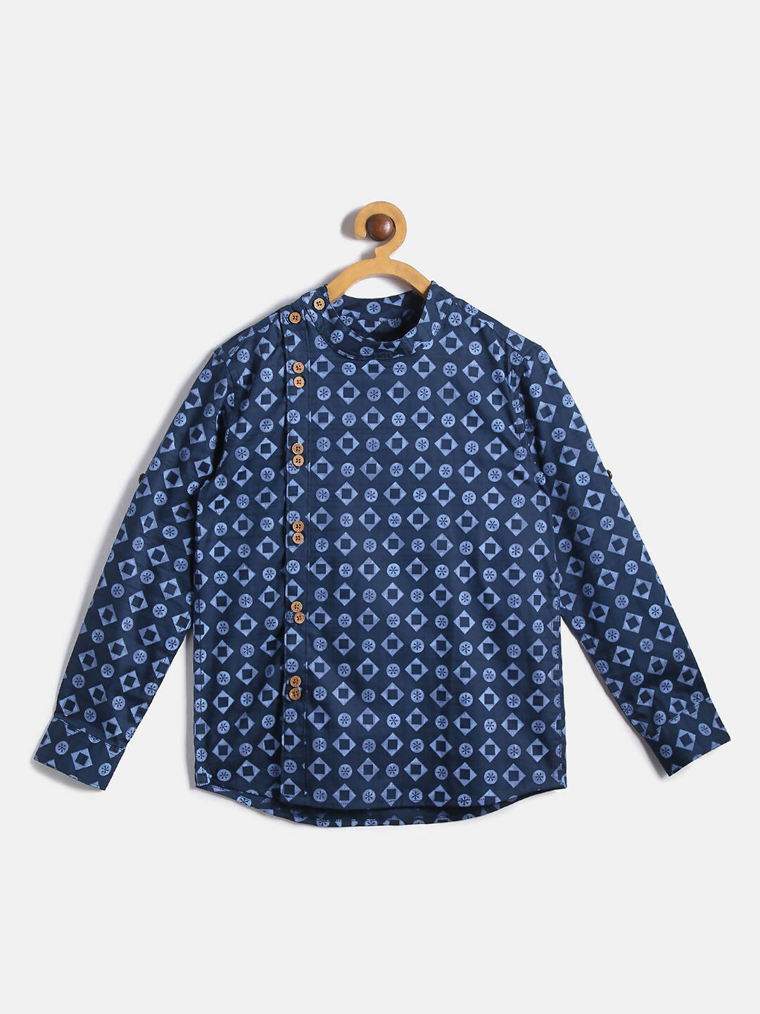 Manet Ethnic Full Sleeves Circle Printed Shirt - Blue - Distacart