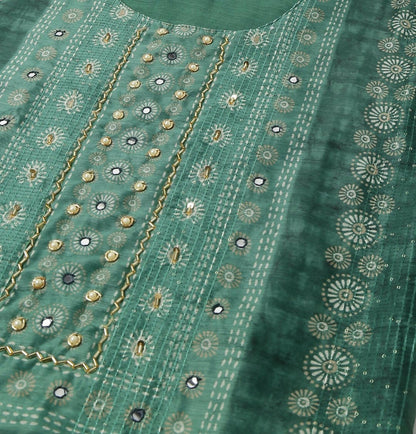 Sea Green Chinon Digital Printed With Hand Work Kurta - Himanshi - Distacart