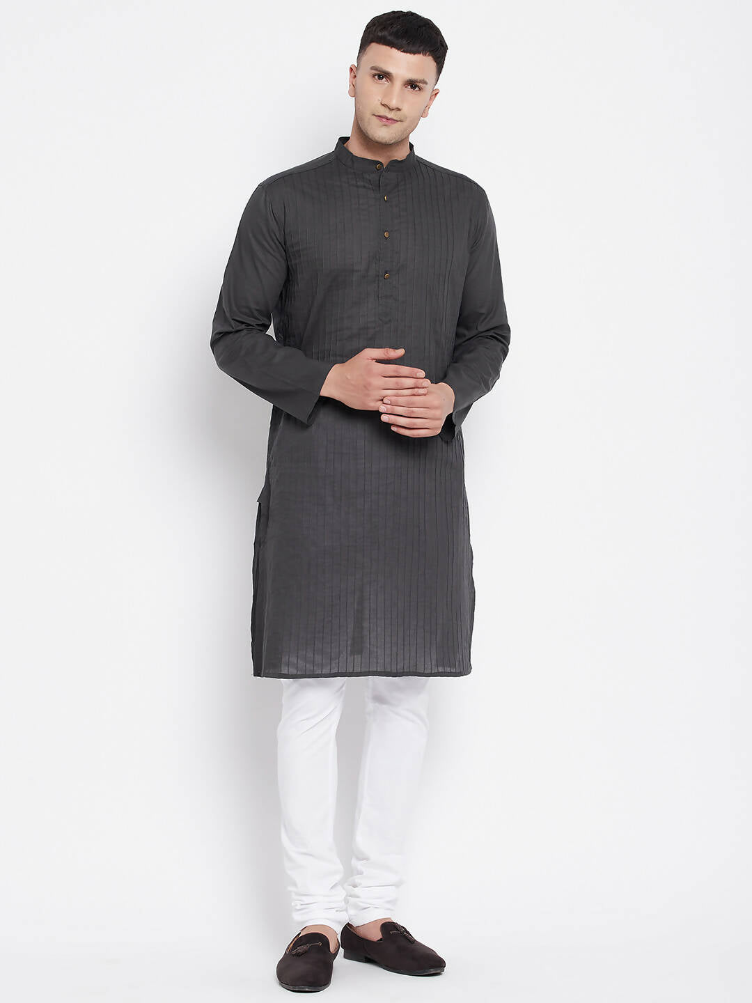 Even Apparels Grey Pure Cotton Men's Kurta With Band Collar - Distacart