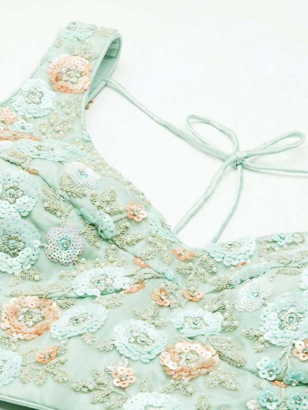 House of Panchhi Sea Green Net Sequins and Zarkan embroidery Lehenga choli & Dupatta - Distacart